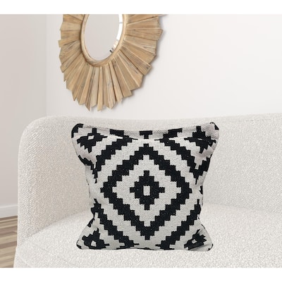 HomeRoots 24" X 24" Black and White Geometric Cotton Zippered Pillow