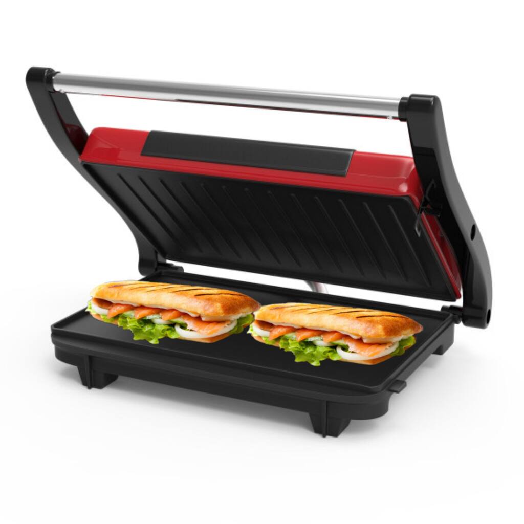 Indoor Countertop Panini Press with Nonstick Plates (Red)