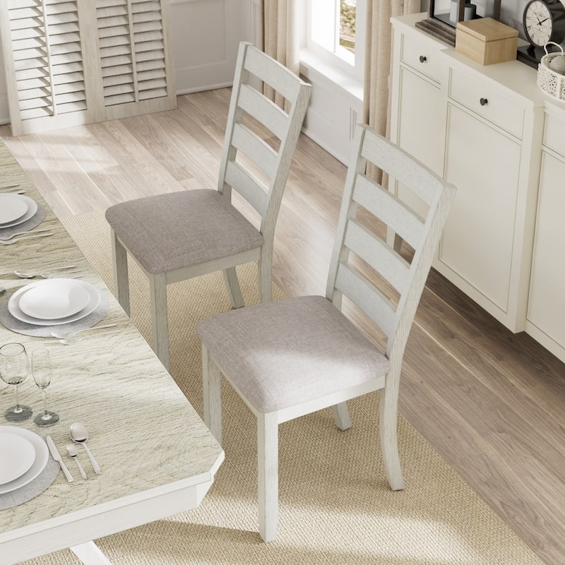 VECELO Solid Wood Dining Chairs Set of 2/4/6 with Linen Fabric Seating