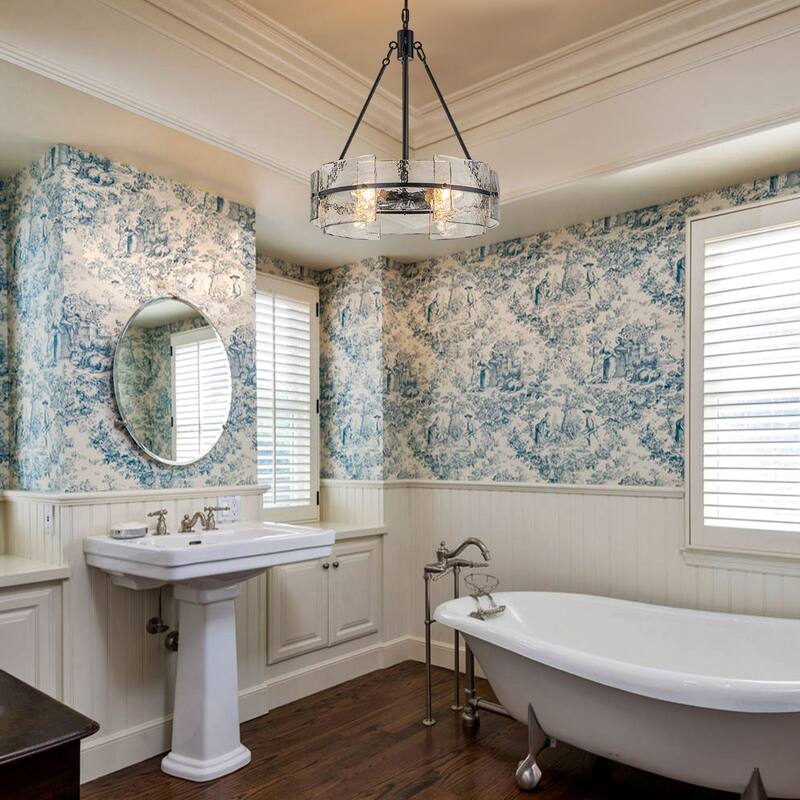 Dimmable Large Drum Glass Chandelier for Dining Room High Ceiling Living Room