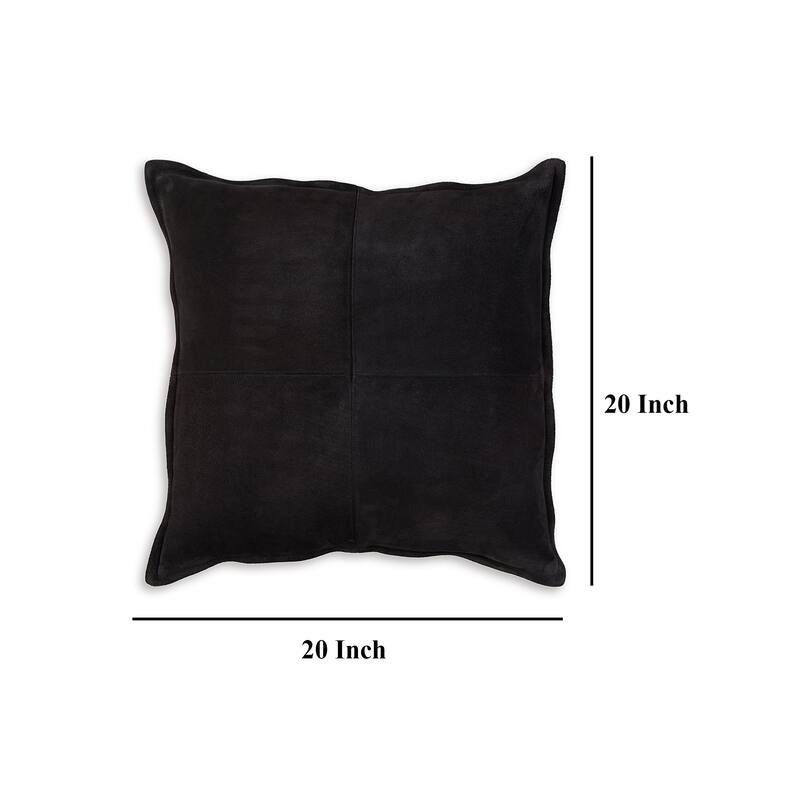 Vale Square Accent Throw Pillow, 20 Inch, Patchwork Design Black Suede