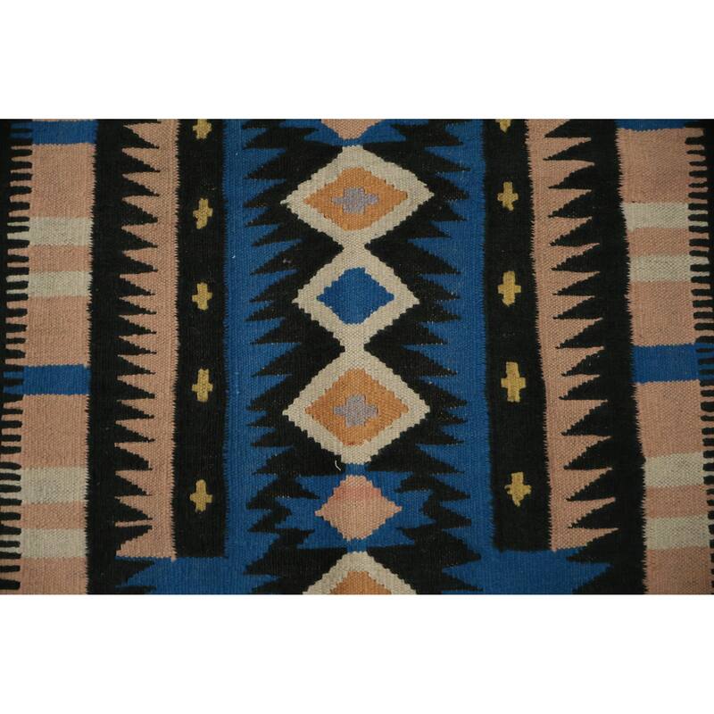 Hand Woven Oriental 100% Wool Carpet Southwestern Tribal Navy Blue & Blues Kilim Area Rug - 6' 11'' X 4' 5''