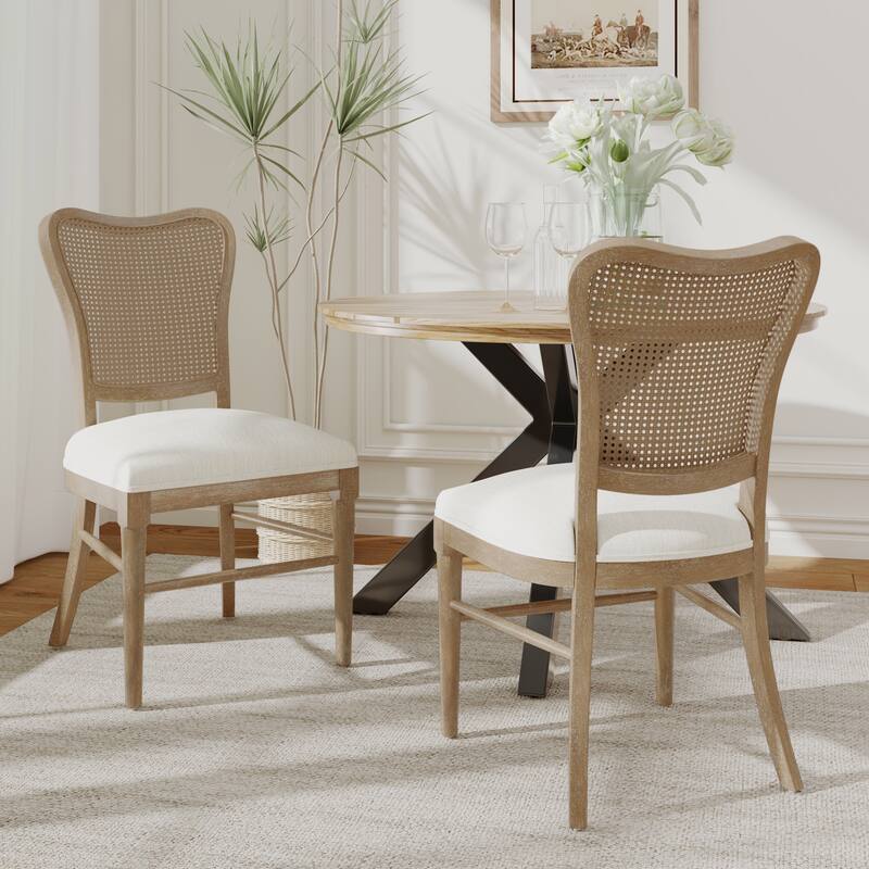 Roomfitters Rattan Back Dining Chair Set of 2, Rustic Farmhouse Style Seating, Natural - Natural