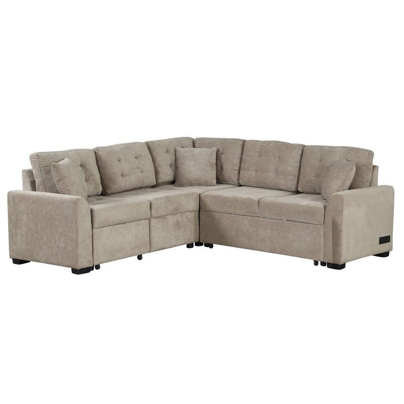 82.6" L-shape Sofa Bed,Sleeper Sofa with Wheels and USB Ports