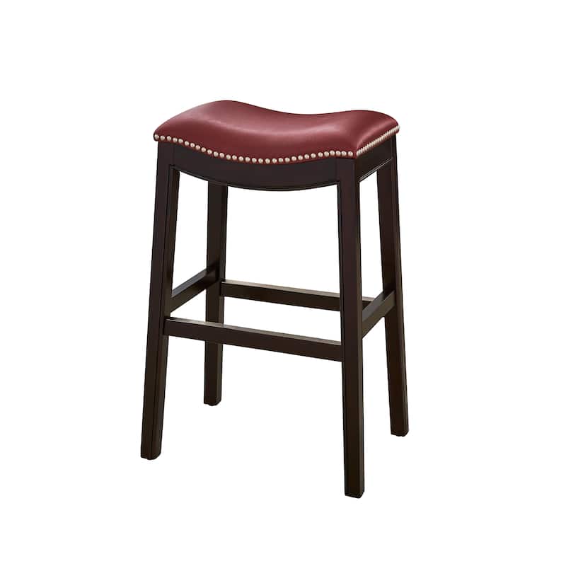 Julian 31" Espresso Bar Stool with Red Faux Leather Seat - N/A