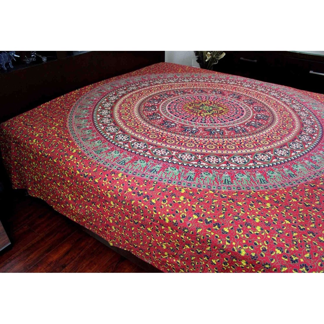 Sanganer Mandala Peacock Cotton Floral Tapestry Wall Hanging Tablecloth Bedspread Bedsheet Beach Sheet Dorm Decor Twin 68 X 102 Inches Home Kitchen Tapestries