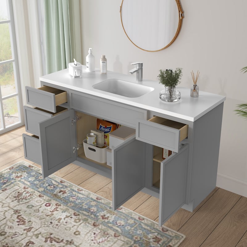 Vanity Art 66" Birch Freestanding Bathroom Vanity Cabinet without Top