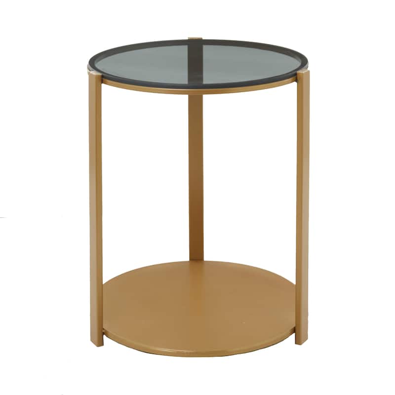 Bronze Metal Contemporary Accent Table with Shaded Glass Top
