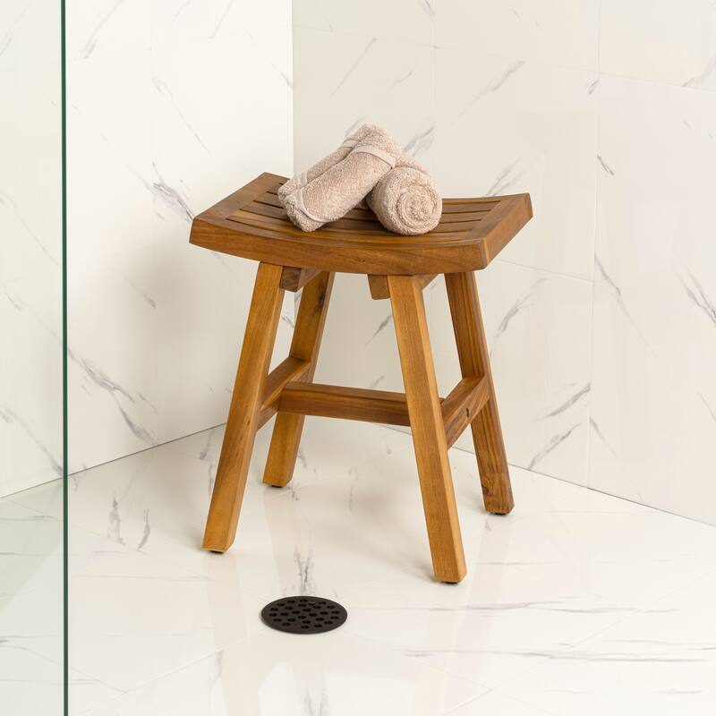 Tamlyn 15.75" Classic Slatted Solid Acacia Wood Indoor/Outdoor Shower Stool, By JONATHAN Y - 15.75L x 11.81W x 17.72H