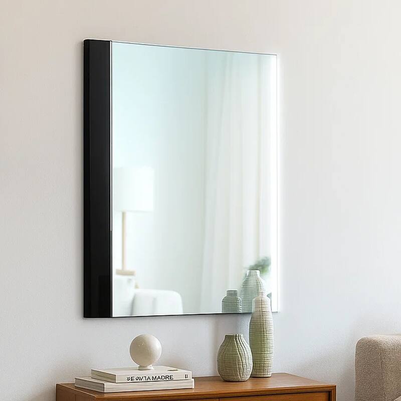Suni Dresser Mirror, 40 Inch, Sleek Piano Black Wood, Frameless Design - Piano Black