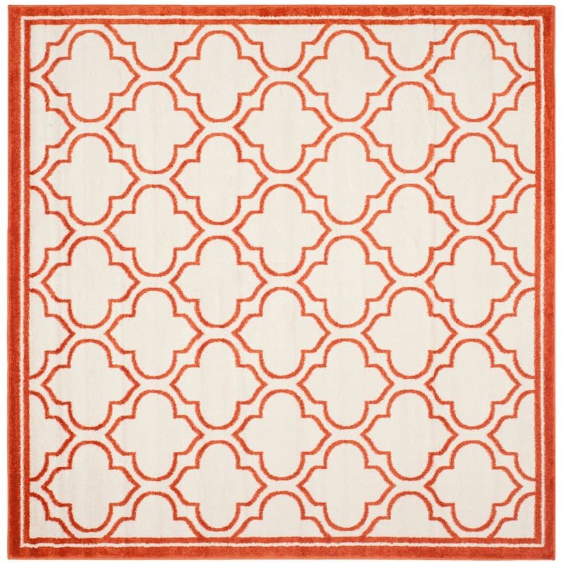 SAFAVIEH, Amherst Doraline Modern Rug - 7' Square - Ivory/Orange