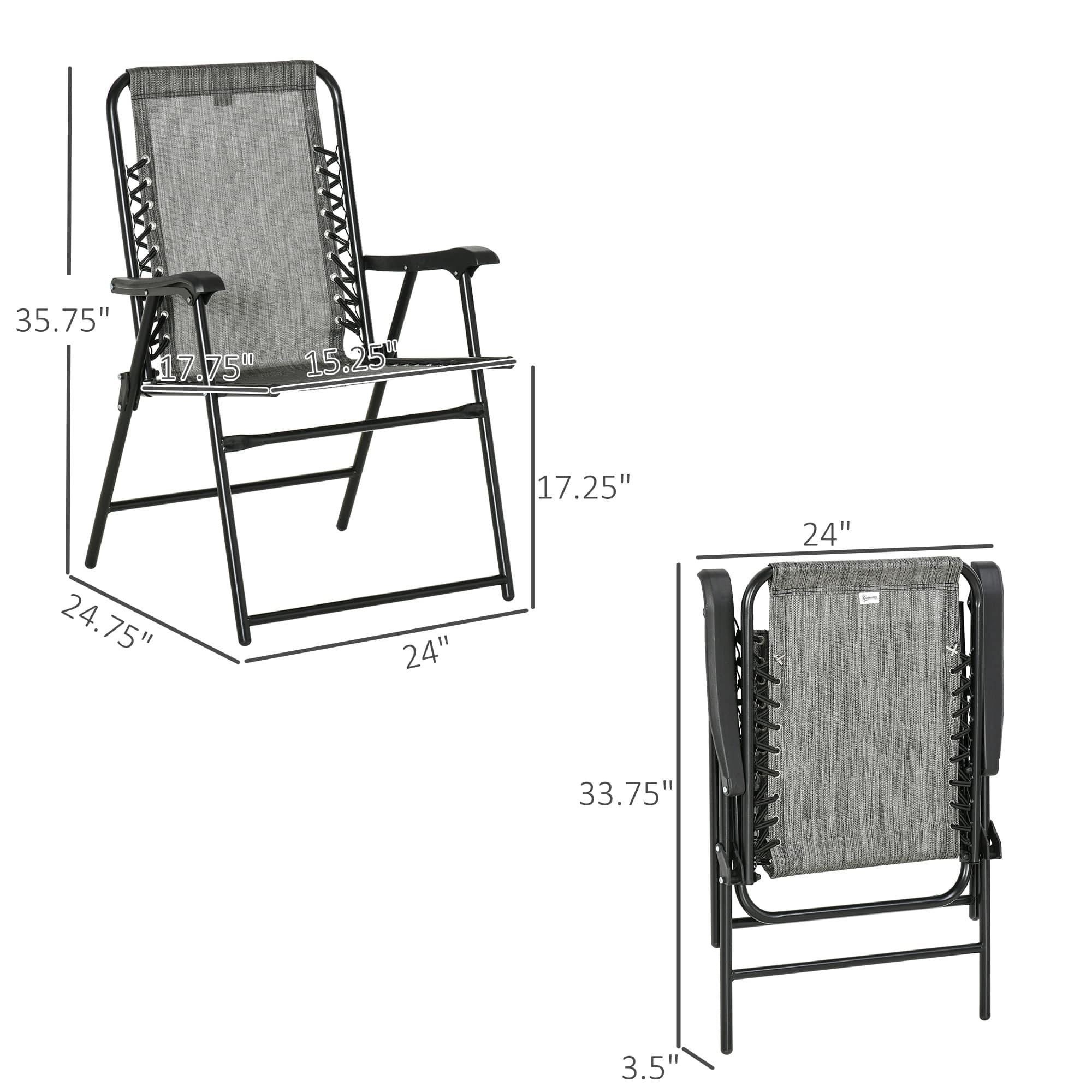 Outsunny Set of 2 Patio Folding Chairs, Outdoor Bungee Sling Chairs w