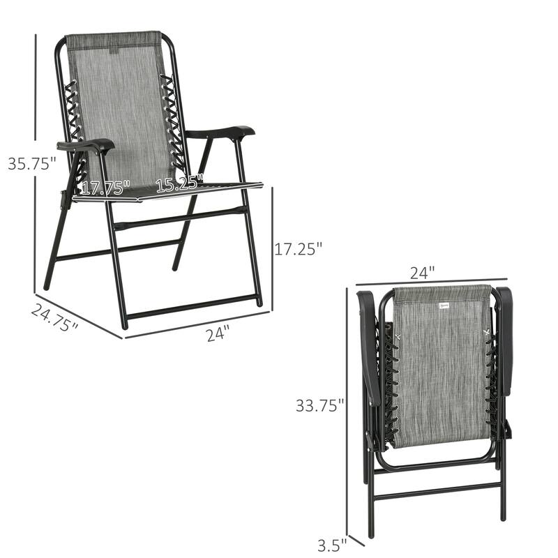 Outsunny Set of 2 Patio Folding Chairs, Outdoor Bungee Sling Chairs w/ Armrests, Portable Lawn Chairs for Camping