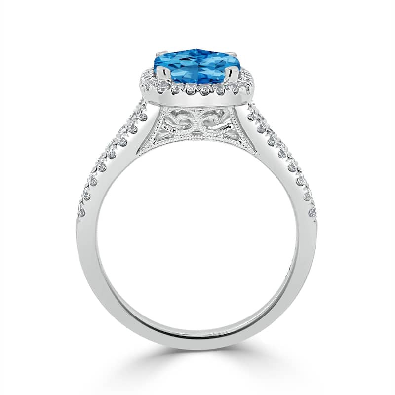 Auriya 1 5/8ct Cushion-cut Swiss Blue Topaz and Halo Diamond Engagement Ring 3/8cttw 14K Gold