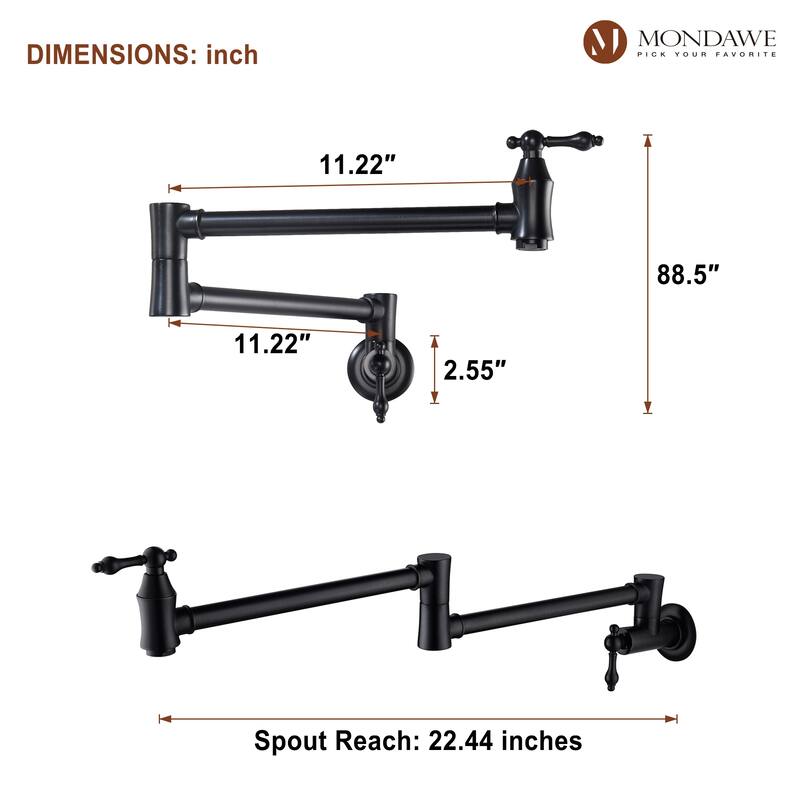 Mondawe 1.8 GPM Pot Filler Faucet, Single Hole 2 Handles Faucet