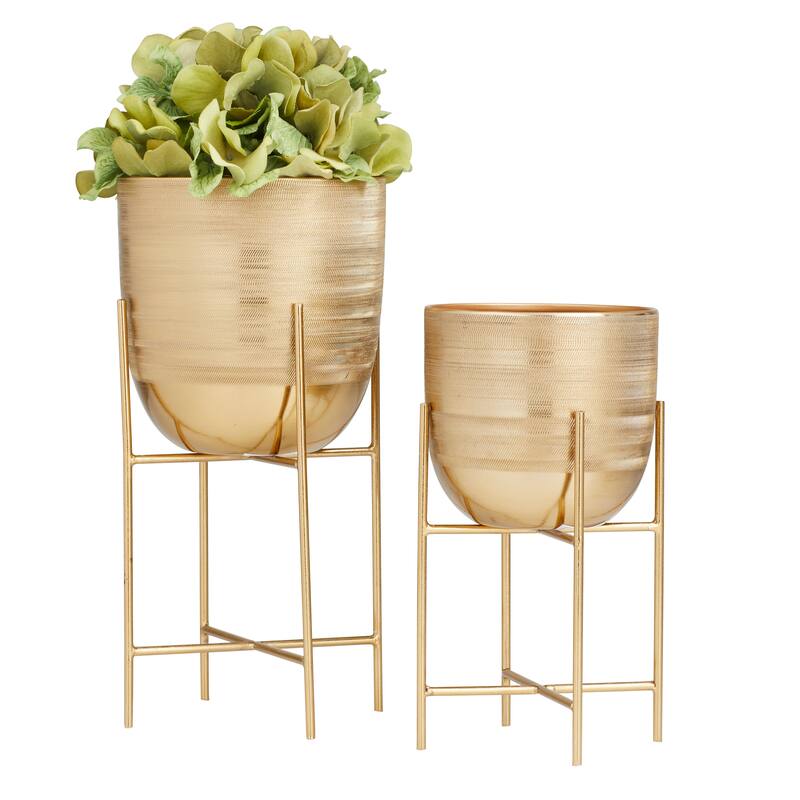 Silver, Gold or Gray Metal Modern Planter with Removable Stand (Set of 2) - S/2 6", 5"W