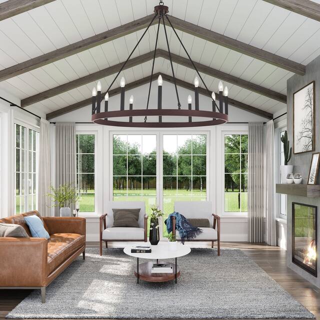 Acroma 12 Light 40 In Modern Farmhouse Wagon Wheel Chandelier-UL