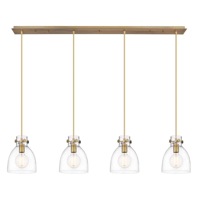 Innovations Lighting Newton Bell - 4 Light 8" Cord Hung Linear Pendant - Clear/Brushed Brass