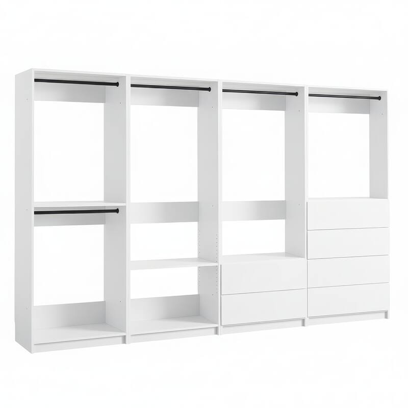 Prosper White Freestanding Walk in Wood Closet System - 125.6"W x 15.7"D x 83" H