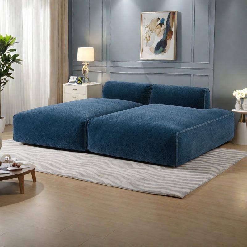 90" Plush Fabric Modular Sectional Sofa with High-Density Foam & Pocket Springs,and 2-Piece Fully Compressed Design - Dark Blue