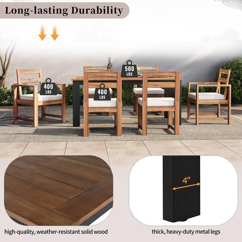7-Piece Patio Table and Chairs Set with Umbrella Hole, 2 Armchairs & 4 Side Chairs
