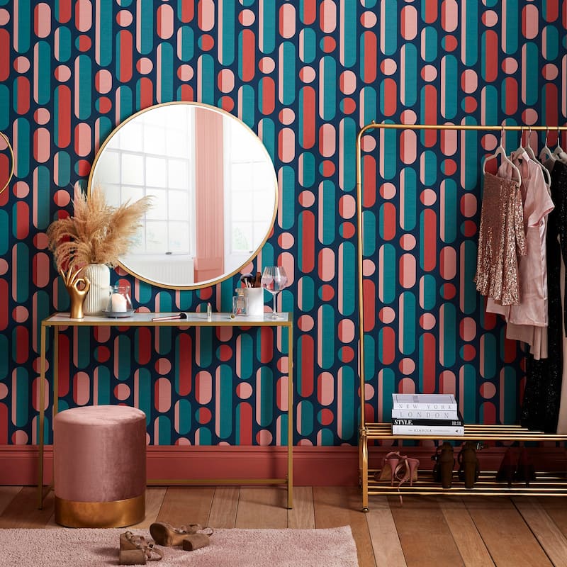 Envy Morse Coral and Navy Wallpaper