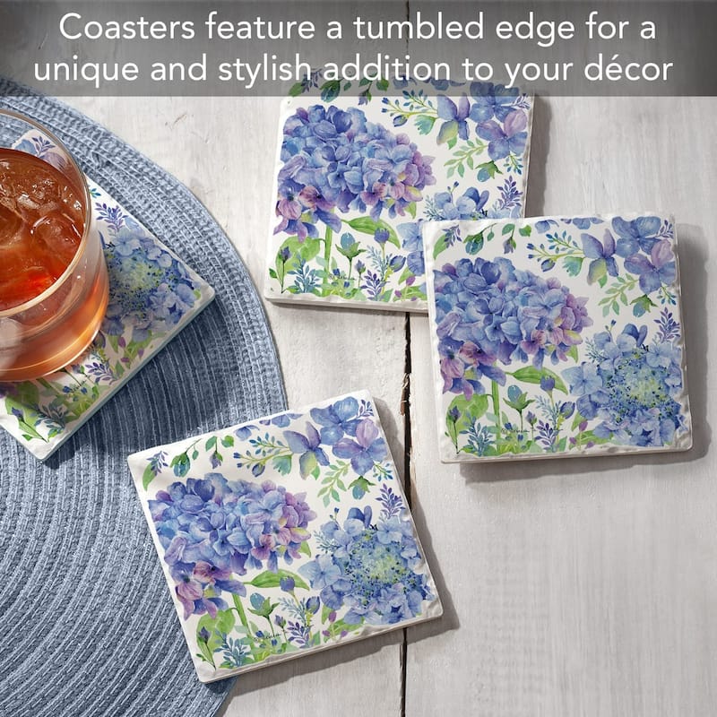 CounterArt Beautiful Hydrangea Absorbent Stone Tumbled Tile Coaster Set of 4 Made in The USA Protective Cork Backing