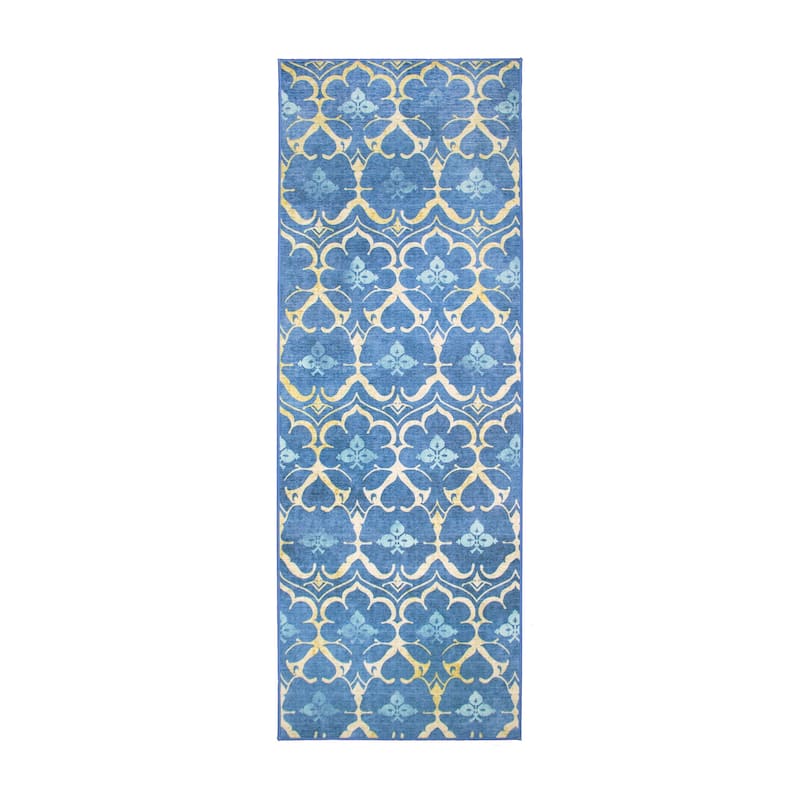 My Magic Carpet Machine Washable Area Rug Leilani Damask Blue