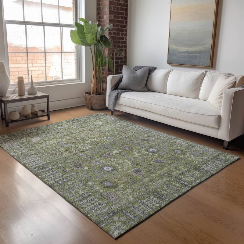 Machine Washable Indoor/ Outdoor Traditional Classic Chantille Rug