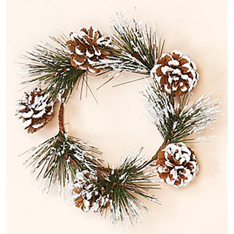 4.25" Snowy Pine & Cone Candle Ring, Set of 2 - 8