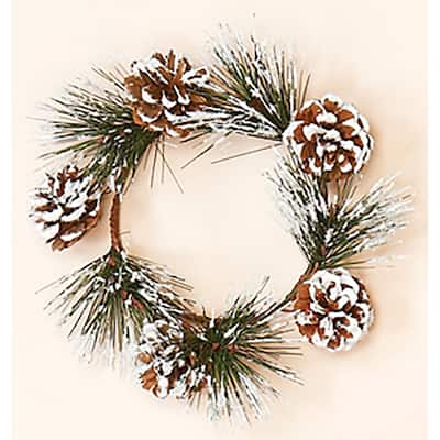 4.25" Snowy Pine & Cone Candle Ring, Set of 2 - 8