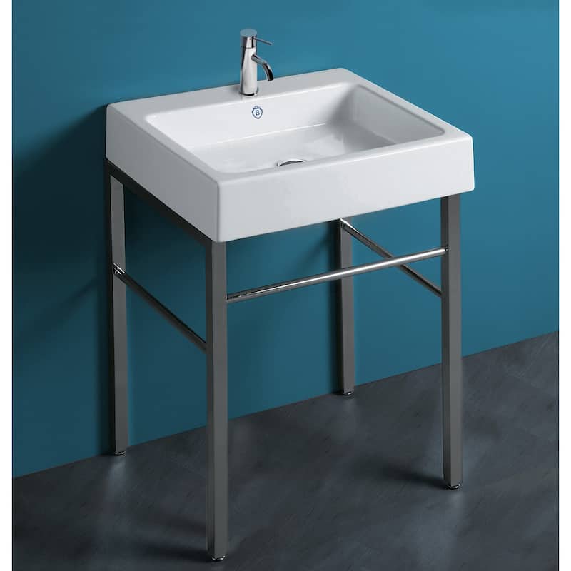 Whitehaus Britannia Rectangular Sink Console with Front towel Bar and - White / Chrome