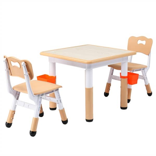 slide 2 of 2, Wood Grain Table Kids Table & Chair Set with Adjustable Height Beige