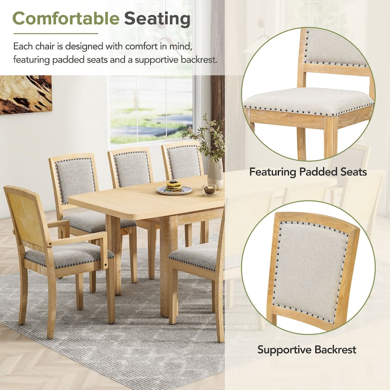 9 Pieces Extendable 84 inch Dining Table Set, 6 Upholstered Armless Dining Chairs and 2 Padded Arm Chairs