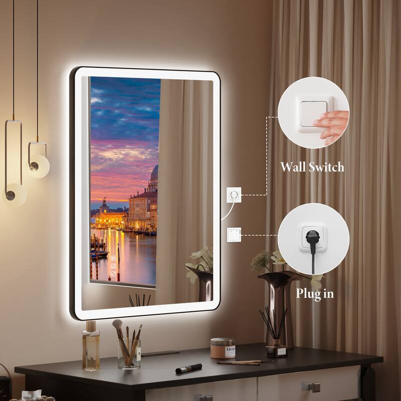 QuivaraView Luxury Aluminum Black Micro-arc Framed bathroom Vanity Wall Mounted LED lighted Mirror
