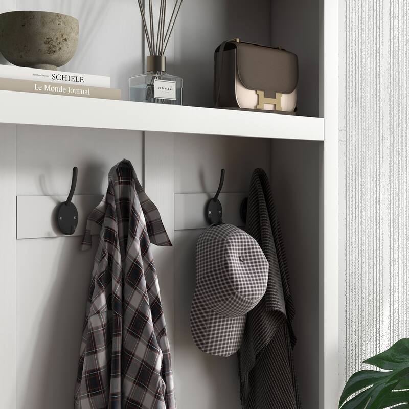 HOMCOM Freestanding Hall Tree, Entryway Bench with Coat Rack, Shoe Cabinet and Top Shelf