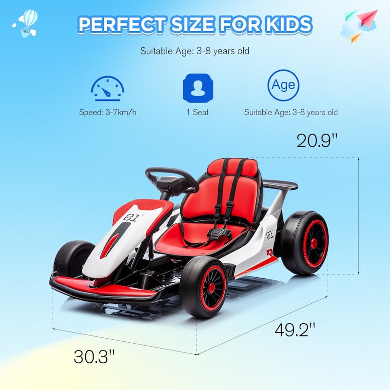 EROMMY 12V 7AH Battery Powered Kids Go Kart with Slow Start Function, with Two Motors Two Speed and Foot Pedal