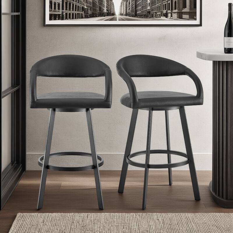 Ramona Modern Swivel Bar Stool, Upholstered Counter Height Chair with Iron Frame - Black - Bar Height
