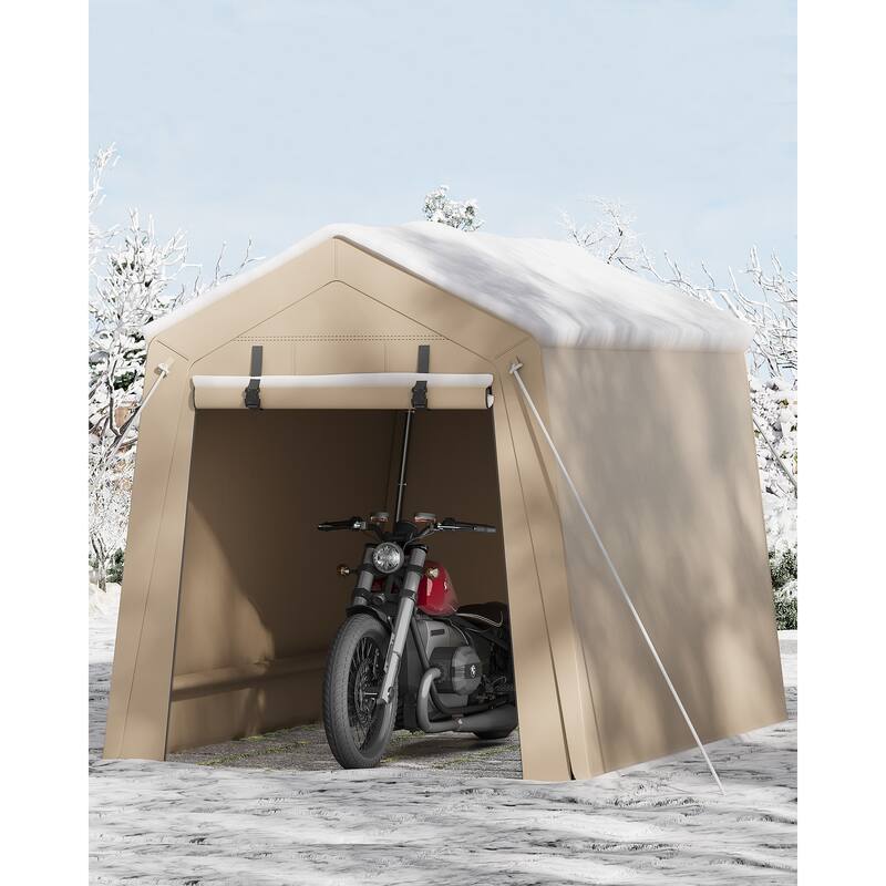 6x6 FT Portable Outdoor Storage Shed with 2 Roll-Up Zipper Doors & Vents, 240G Heavy-Duty Shelter Waterproof PE Tarp