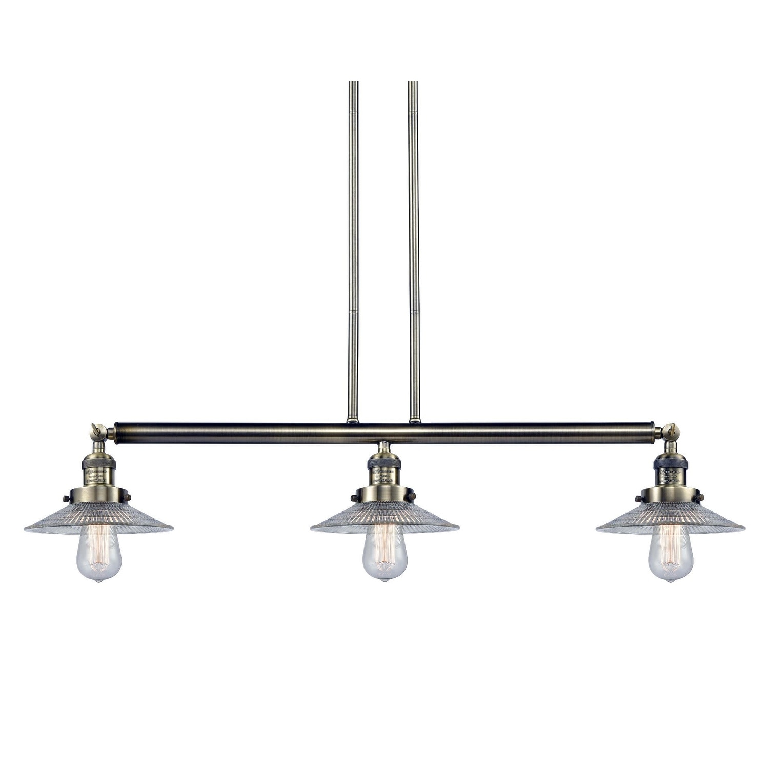 Innovations Lighting 213-S Halophane  Halophane 3 Light 41" Wide Linear Chandelier (Brushed Brass / Flat) - Chandeliers For Bedrooms by Overstock.com