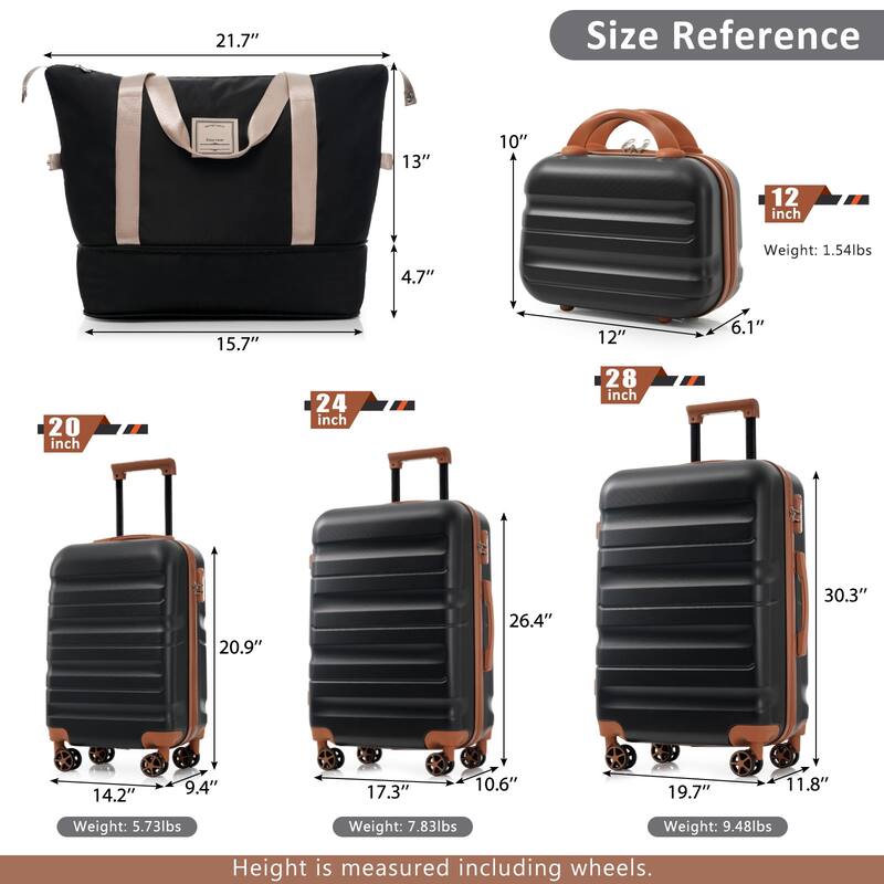 4-Piece, Modern Hard-Shell Luggage, Lightweight Luggage with Spinner Wheels, for Boarding Travel, Black