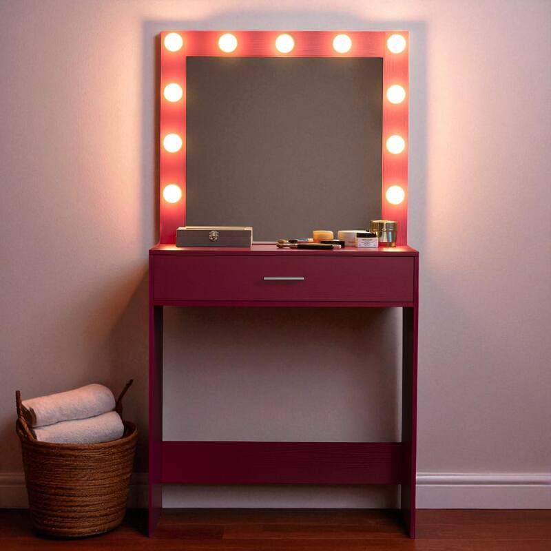 Makeup Vanity Desk with Mirror and LED Lights, Large Drawer, Adjustable Brightness and Storage Shelf
