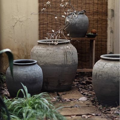 RusticReach Large Antique Ceramic Pot - Gray