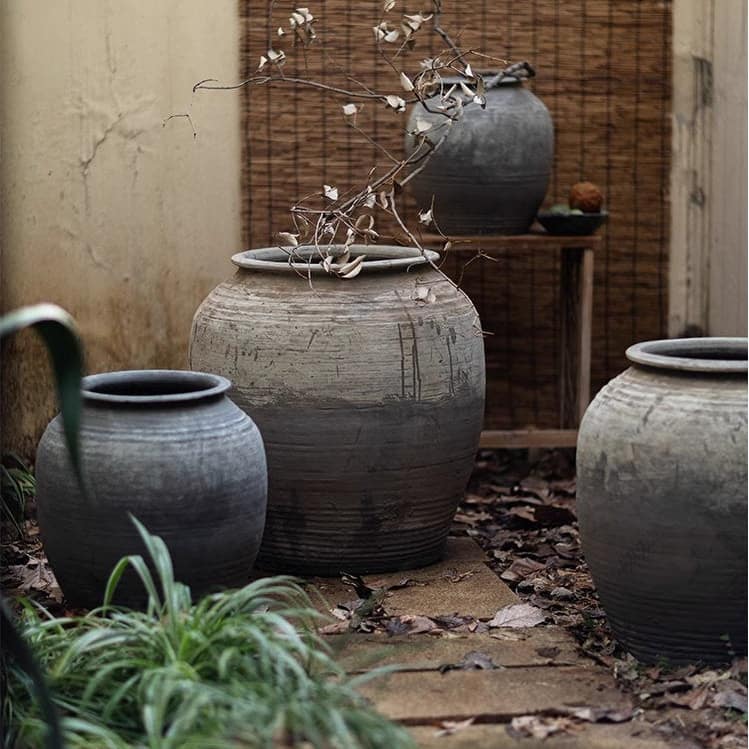 RusticReach Large Antique Ceramic Pot - Gray