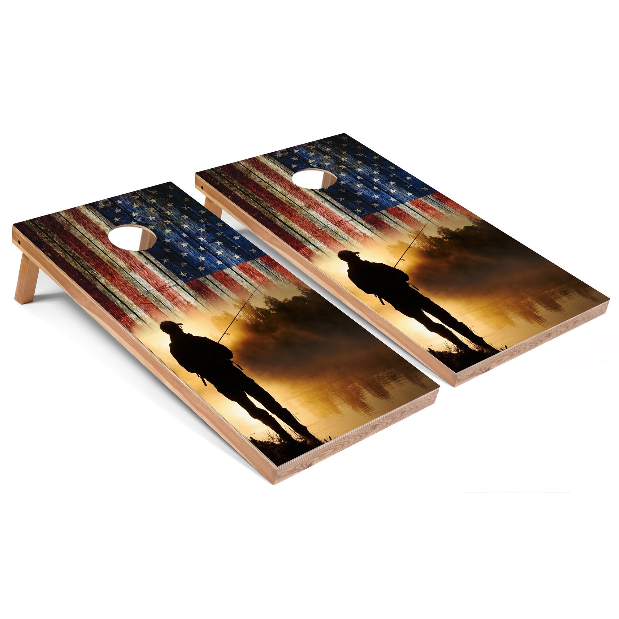 American Flag Fishing Outdoor Cornhole Set