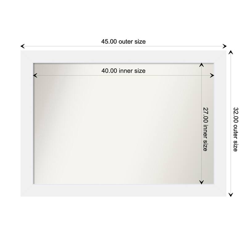Corvino White Framed Non-Beveled Custom Wall Mirror, Bathroom Vanity Mirror - Outer Size: 45 x 32