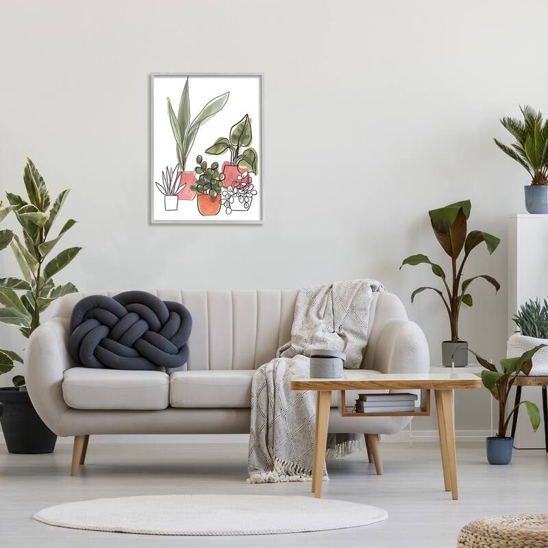 Stupell Green Plants in Orange Planters Modern Abstract Foliage Framed Wall Art