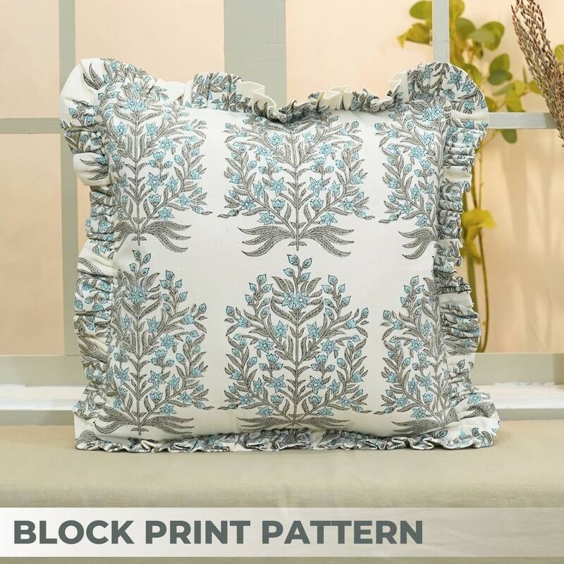 Indian Handblock Print Frill Cushion Cover by Fabdivine- VRINDAVAN