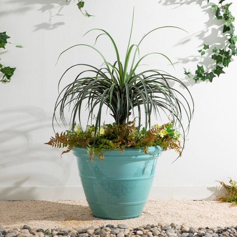 Glitzhome Set of 2 Round Cobalt Blue/Turquoise/Red Faux Ceramic Pot Plastic Planter