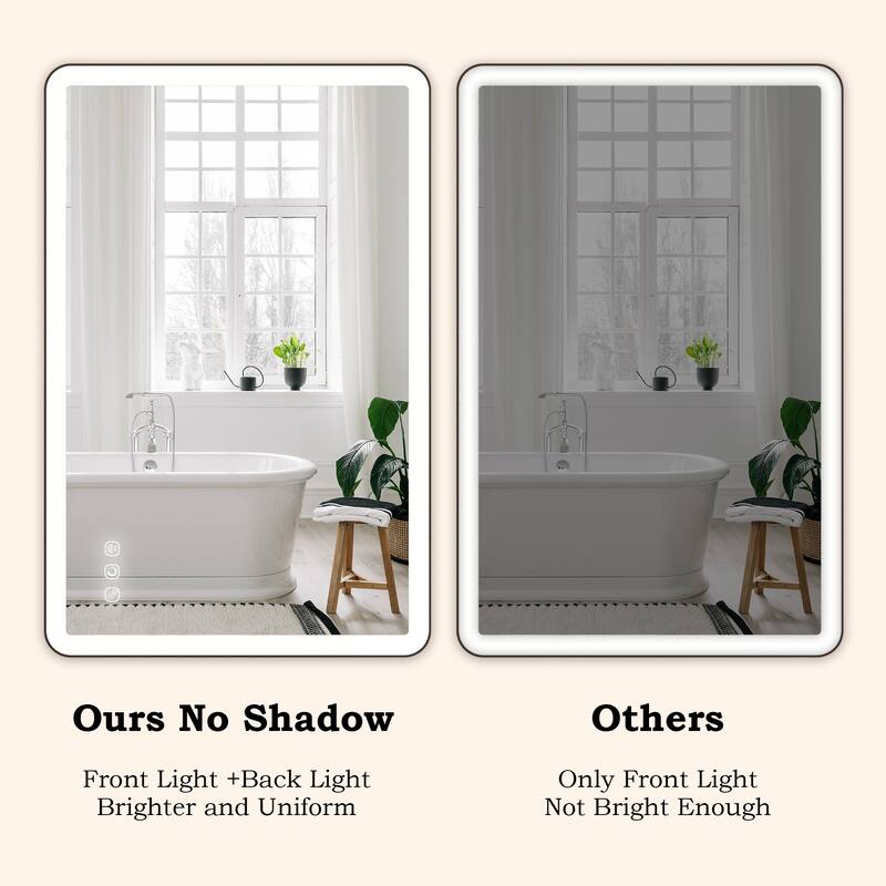 Rectangular Angle Rounded Framed Super Bright LED Wall Mounted Bathroom Vanity Mirror in Matte Black